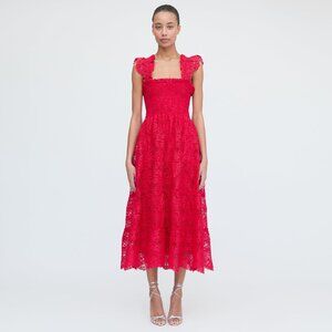 Hill House Nap Dress -  Lace Ruffle Size L poppy red holiday  NEW